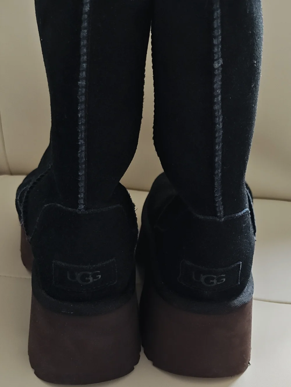 UGG Black Suede Shearling-Trim Platform Boots